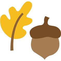 an acorn and leaf icon on a white background