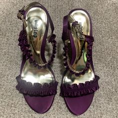 Brand New. Worn One Time. Elegant Purple Synthetic Heels, Purple Sculpted Heel Evening Heels, Purple Fitted Heels With 4-inch Heel, Purple Leather Heels With 4-inch Heel, Purple 4-inch Heel Synthetic Heels, Purple Heels, Bling Shoes, Shoes Women Heels, Shoes Heels