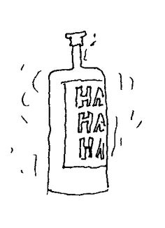 an ink drawing of a bottle with the words baa fah ha on it