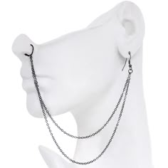 20 Gauge (.8mm), 5/16"(8mm), 7" Black Plated Chain , Fishhook Earring for Pierced Ear, Anodized over 316L Surgcial Grade Stainless Steel nose hoop, Handmade in the USA Be ready to pillage and plunder with this black-plated ear to nose chain. 20 gauge 5/16" anodized over surgical steel nose hoop with black plated 7" chain for pierced ear and nose. Black Metal Body Jewelry With Adjustable Chain, Gothic Black Body Jewelry With Adjustable Chain, Adjustable Black Metal Piercings, Ear To Nose Chain, Nose Chain, Nostril Piercing, Alt Aesthetic, Gothic Costume, Cool Ear Piercings