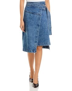 3.1 Phillip Lim Denim Wrap Midi Skirt Denim Wrap Skirt, A Line Denim Skirt, Jeans Crafts, Wrap Midi Skirt, Upcycled Jeans, Blue Jeans Crafts, Stella Jean, Denim Day, Upcycle Jeans