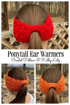 the ponytail is made with yarn and has an orange bow on it