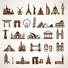 the world famous landmarks and their silhouettes stock photo - image 397984