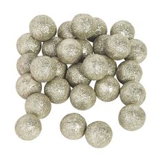 small silver glittered balls on a white background