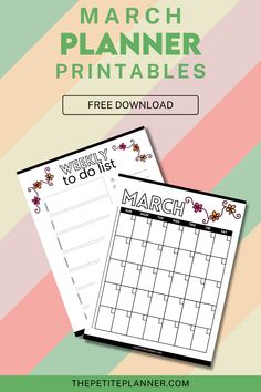 the march and march planner printables are shown with text overlaying it