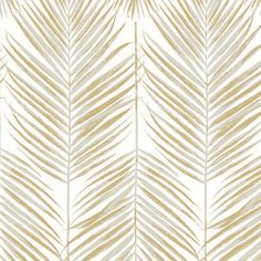 a white and gold palm leaf wallpaper