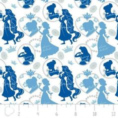 disney princess silhouettes on white and blue background