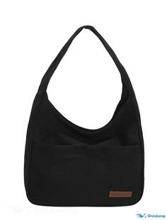 OrcaJump - Womens Canvas Solid Color Tote Bag - Perfect for Daily Use, Available in Green, White, Black, and Khaki Black Hobo Bag With Pockets For Daily Use, Everyday Black Canvas Bag With Handles, Black Softback Canvas Bag For Everyday Use, Black Canvas Hobo Bag With Pockets, Black Canvas Hobo Tote Bag, Black Canvas Bag For Daily Use, Black Canvas Hobo Bag, Black Softback Bags For Daily Use, Black Softback Bag For Daily Use