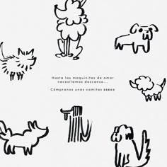 black and white drawing of different types of animals on a white background with caption in spanish