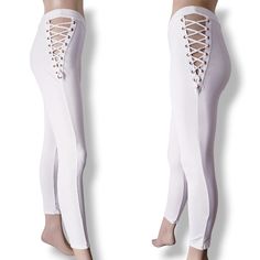 New Without Tags. White/ Off-White Skinny Leggings In Stretch Knit. Sides Have Cut-Outs With Gold Grommet Lace Ups. Above The Ankle. Lightweight And Trendy. 96%Polyester 4%Spandex Lace Up Leggings, White Leggings, Side Cuts, Colorful Leggings, Cut Out, Pant Jumpsuit, Off White, Pants For Women, Lace Up