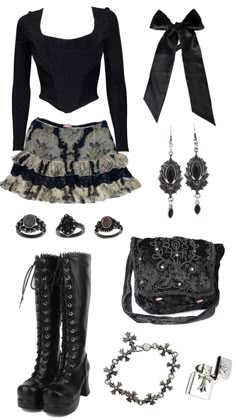 Goth Fair Outfit, Girly Emo Outfits, Nana Osaki Inspired Outfits, Gothic Romance Outfit, Nana Inspired Outfits, Nana Osaki Outfit, Black Boots Platform, Aesthetic Medieval, Dark Academia Aesthetic Outfit