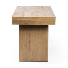 a small wooden table on a white background