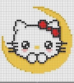 a cross stitch pattern with an image of a cat on it's face and the words hello kitty