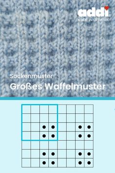 the knitting pattern for an afghan is shown in blue and white, with black dots on it