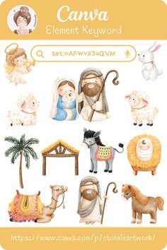 an image of a nativity scene with animals and people