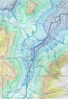 an image of a map with mountains and rivers in the middle, as well as lines on