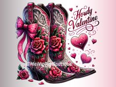 a pair of cowboy boots with roses and hearts