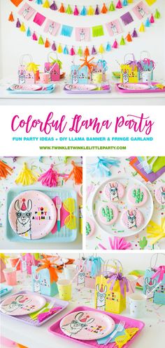 colorful party supplies and decorations for a kids's birthday