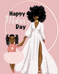 a mother's day card with an illustration of a woman holding her daughter's hand