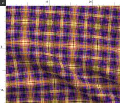 an orange and purple checkered fabric is shown with the measurements for each piece in this image