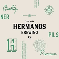 some type of beer that is in the middle of different types of logos and lettering