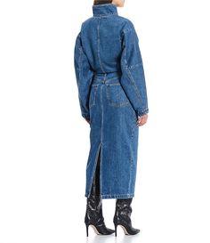 RONNY KOBO Sebastian Denim Point Collar Neck Long Dolman Sleeve Pocketed Midi Shirt Dress | Dillard's Denim Dress Styling, Loose Denim Dress, Denim Dress Style, Jeans Dress Outfit, Ronny Kobo, Street Style Edgy, Denim Blazer, Long Jeans, Queen Dress