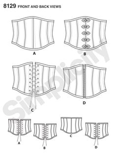 the front and back views of a corset, with buttons on each side