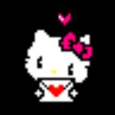 an old - school style hello kitty pixel art is featured in this image, with pink and black colors