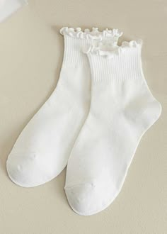 Ankle length socks with a frilly top for a little added flare to any outfit! One Size. 100% Cotton. White Frill Socks, Cute Frilly Socks, Cute Ruffle Socks, Ruffle Socks Aesthetic, Women’s Socks, Ankle Socks Aesthetic, White Socks Aesthetic, Frilly Socks Outfit, Coquette Gloves