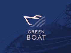 the green boat logo is shown against a blue background