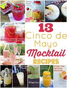 there are many different cocktails and drinks in this collage with the words cinco de mayo