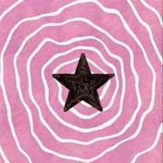 a black star in the middle of a pink and white spiral pattern with swirls