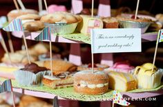 there are many pastries on the trays with signs that say this is an extraordinary good food day