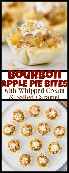 bourbon apple pie bites with whipped cream and salted caramel are the perfect dessert