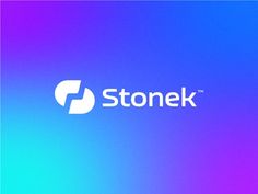 the stonek logo on a blue and purple background