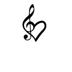 a musical note with a heart shaped treble on it's side, in black and white