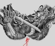 Samurai And Dragon, Chest Tattoo Japanese, Chest Tattoo Men Ideas, Tattoo Men Ideas, Tato Geisha, Ghost Samurai, Chest Tattoo Drawings