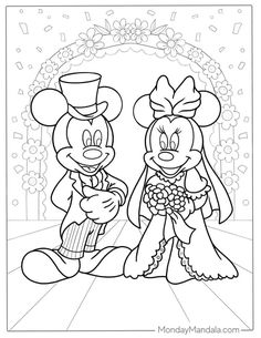 mickey and minnie wedding coloring pages for kids to color on the day of their marriage