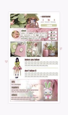 a page with photos and text on it that says, i love the pink color scheme