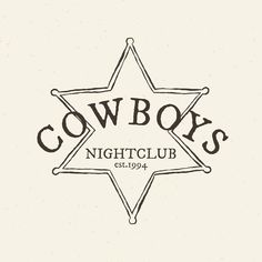 the cowboy's night club logo is shown in black on a white background with brown lettering