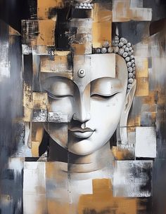 an abstract painting of a buddha head