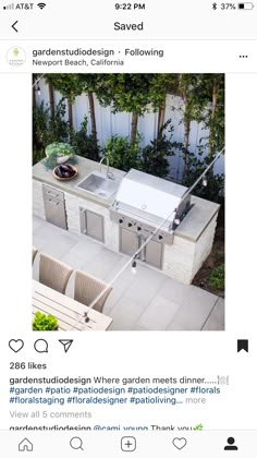 an outdoor kitchen is shown on instagram