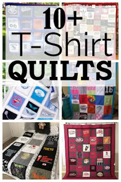 ten t - shirt quilts are featured in this collage with the words, 10 t - shirt quilts