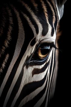 the eye of a zebra is shown in this close - up photo with black background