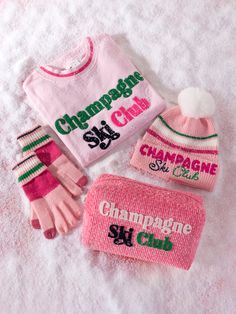 Creatures of comfort, rejoice! Whether you’re layering up to hit the slopes or getting ready to pop a bottle, you will appreciate the snug and soft sweatshirts from Shiraleah. The subtle pink colored "Champagne Ski Club" Sweatshirt is made from a lightweight cotton blend with green and pink stripe details at the hem and matching green, blue, and pink embroidered lettering. Its classic round neck and banded hems make it the perfect casual fit and your ultimate lounge piece. Pair with other items Ski Club Logo, Colorado Sweatshirt, Mountain Activities, Ski Brands, Apres Ski Party, Spa Wraps, Ski Shirts, Embroidered Lettering, Creatures Of Comfort