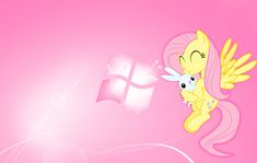 a pink wallpaper with a yellow pony and windows logo