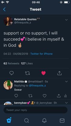 two tweets that are on the same page, one is saying support or support i will be in god