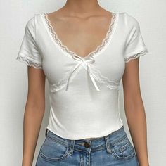 Fitted Bow Crop Top, Fitted Summer Crop Top With Bow, Summer Fitted Crop Top With Bow, Feminine Solid Color Short Sleeve Tops, Fitted Bow Crop Top For Summer, Trendy Short Sleeve Crop Top, Spring Short Sleeve Solid Color Crop Top, Spring Solid Color Short Sleeve Crop Top, Fitted Short Sleeve Solid Color Crop Top