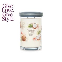 an yankee candle is shown with the words give love, give style