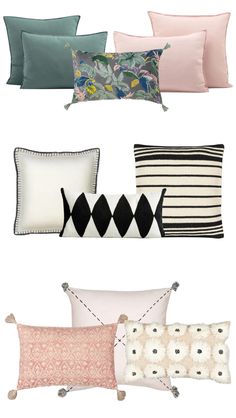 four pillows with different colors and patterns on them